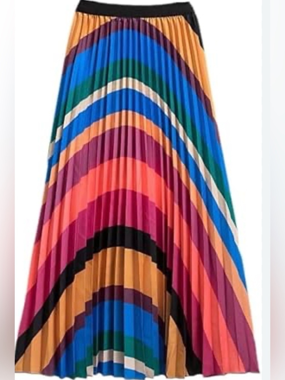 Colorful Pleated A-Line Maxi Skirt - Multicolor